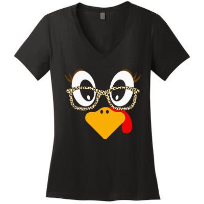 Cute Turkey Face Matching Family Costume Thanksgiving Day Women's V-Neck T-Shirt