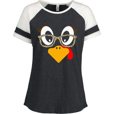 Cute Turkey Face Matching Family Costume Thanksgiving Day Enza Ladies Jersey Colorblock Tee