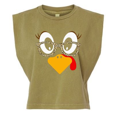 Cute Turkey Face Matching Family Costume Thanksgiving Day Garment-Dyed Women's Muscle Tee