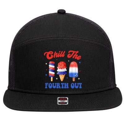 Chill The Fourth Out Funny 4th Of July Icecream 7 Panel Mesh Trucker Snapback Hat