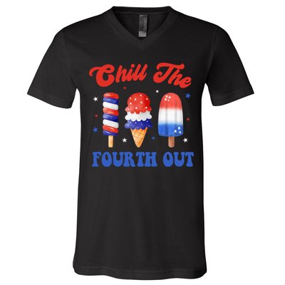 Chill The Fourth Out Funny 4th Of July Icecream V-Neck T-Shirt