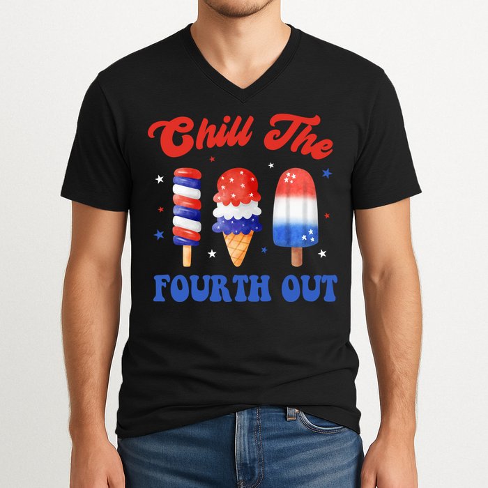 Chill The Fourth Out Funny 4th Of July Icecream V-Neck T-Shirt
