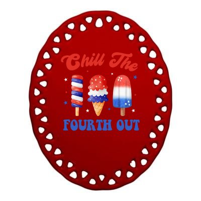 Chill The Fourth Out Funny 4th Of July Icecream Ceramic Oval Ornament