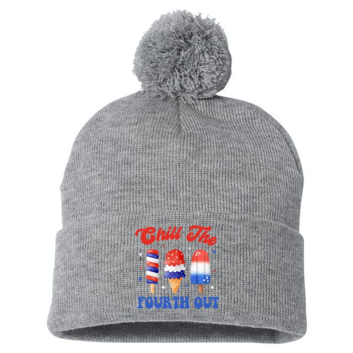 Chill The Fourth Out Funny 4th Of July Icecream Pom Pom 12in Knit Beanie