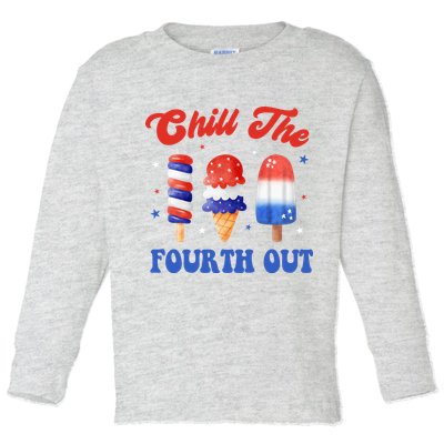 Chill The Fourth Out Funny 4th Of July Icecream Toddler Long Sleeve Shirt