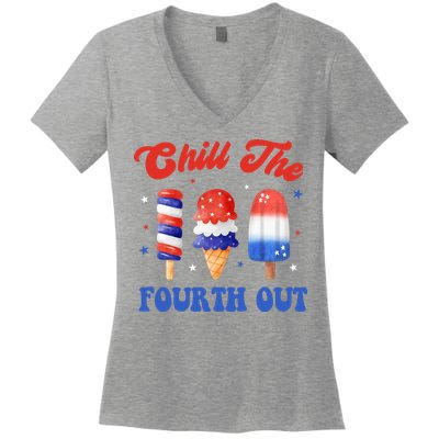 Chill The Fourth Out Funny 4th Of July Icecream Women's V-Neck T-Shirt