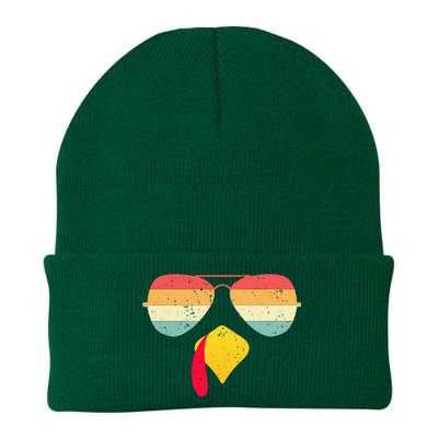 Cool Turkey Face With Sunglasses Funny Thanksgiving Knit Cap Winter Beanie