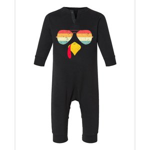 Cool Turkey Face With Sunglasses Funny Thanksgiving Infant Fleece One Piece