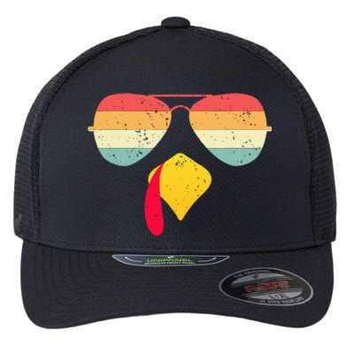 Cool Turkey Face With Sunglasses Funny Thanksgiving Flexfit Unipanel Trucker Cap