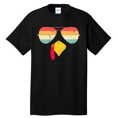 Cool Turkey Face With Sunglasses Funny Thanksgiving Tall T-Shirt