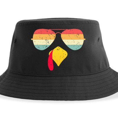 Cool Turkey Face With Sunglasses Funny Thanksgiving Sustainable Bucket Hat