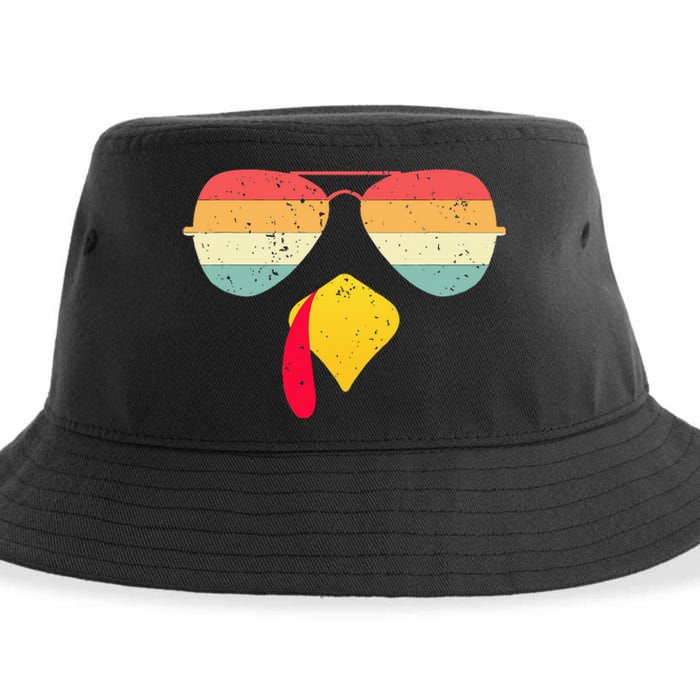 Cool Turkey Face With Sunglasses Funny Thanksgiving Sustainable Bucket Hat