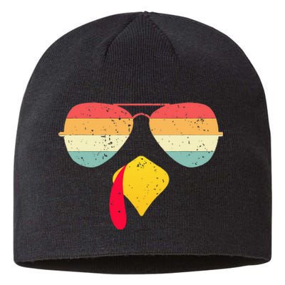 Cool Turkey Face With Sunglasses Funny Thanksgiving Sustainable Beanie