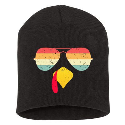 Cool Turkey Face With Sunglasses Funny Thanksgiving Short Acrylic Beanie