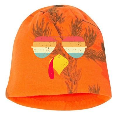 Cool Turkey Face With Sunglasses Funny Thanksgiving Kati - Camo Knit Beanie