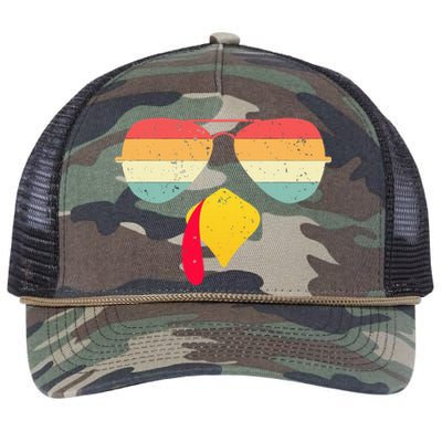 Cool Turkey Face With Sunglasses Funny Thanksgiving Retro Rope Trucker Hat Cap