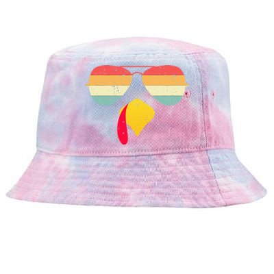 Cool Turkey Face With Sunglasses Funny Thanksgiving Tie-Dyed Bucket Hat