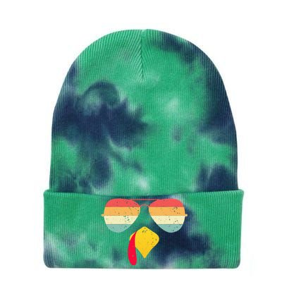 Cool Turkey Face With Sunglasses Funny Thanksgiving Tie Dye 12in Knit Beanie