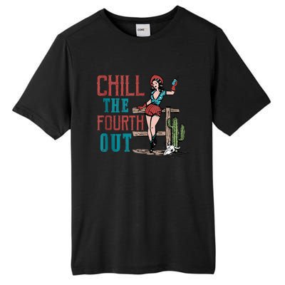 Chill The Fourth Out Retro Western Cowgirl Happy 4th Of July Tall Fusion ChromaSoft Performance T-Shirt