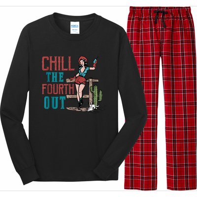 Chill The Fourth Out Retro Western Cowgirl Happy 4th Of July Long Sleeve Pajama Set