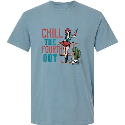 Chill The Fourth Out Retro Western Cowgirl Happy 4th Of July Garment-Dyed Heavyweight T-Shirt