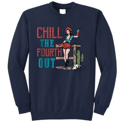 Chill The Fourth Out Retro Western Cowgirl Happy 4th Of July Tall Sweatshirt