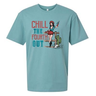 Chill The Fourth Out Retro Western Cowgirl Happy 4th Of July Sueded Cloud Jersey T-Shirt