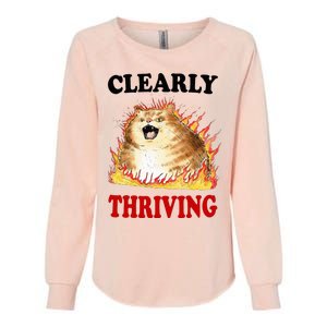 Clearly Thriving Fire Cat Meme Cat Lover Cat Mom Womens California Wash Sweatshirt