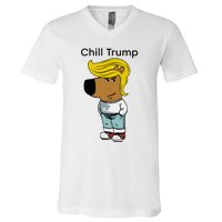 Chill Trump Funny Chill Guy Dog Meme Trump V-Neck T-Shirt