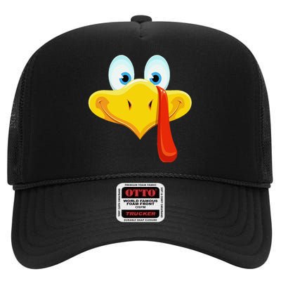 Cute Turkey Face Thanksgiving High Crown Mesh Back Trucker Hat