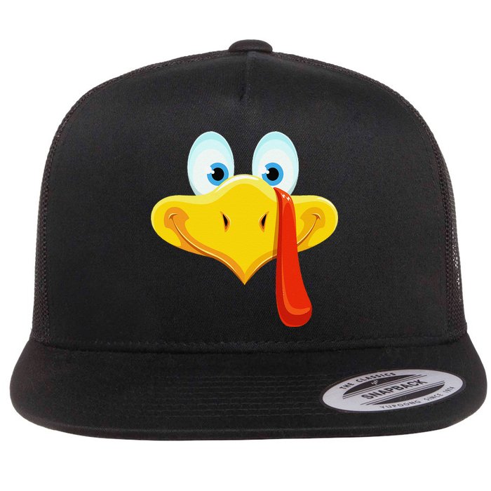 Cute Turkey Face Thanksgiving Flat Bill Trucker Hat