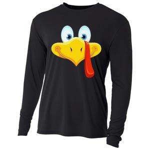 Cute Turkey Face Thanksgiving Cooling Performance Long Sleeve Crew