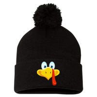 Cute Turkey Face Thanksgiving Pom Pom 12in Knit Beanie