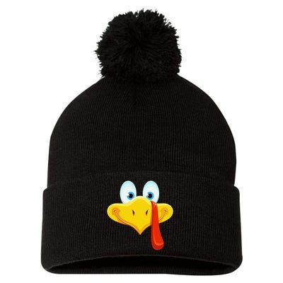 Cute Turkey Face Thanksgiving Pom Pom 12in Knit Beanie