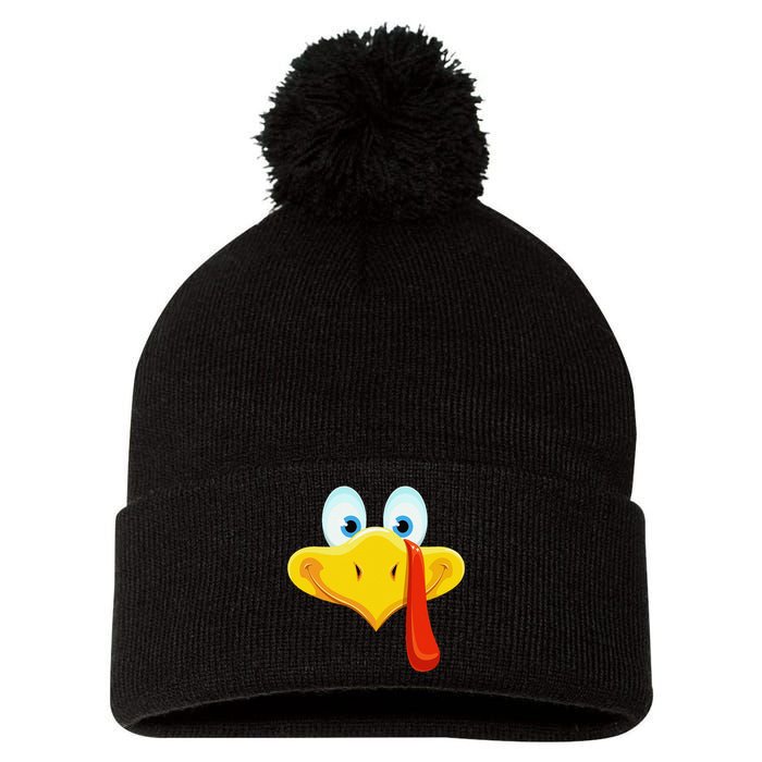 Cute Turkey Face Thanksgiving Pom Pom 12in Knit Beanie