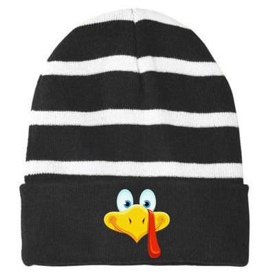 Cute Turkey Face Thanksgiving Striped Beanie with Solid Band