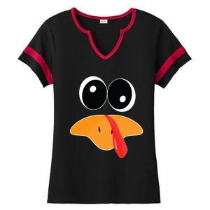 Cute Turkey Face Funny Thanksgiving Pilgrim Turkey Face Cool Gift Ladies Halftime Notch Neck Tee