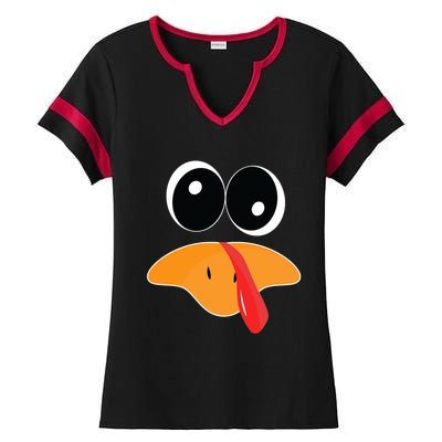 Cute Turkey Face Funny Thanksgiving Pilgrim Turkey Face Cool Gift Ladies Halftime Notch Neck Tee