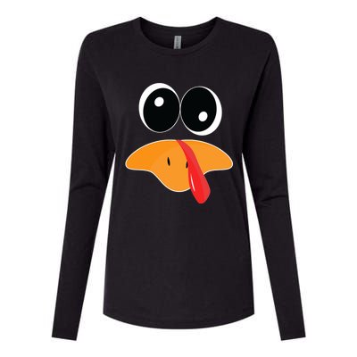 Cute Turkey Face Funny Thanksgiving Pilgrim Turkey Face Cool Gift Womens Cotton Relaxed Long Sleeve T-Shirt