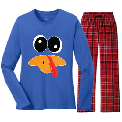 Cute Turkey Face Funny Thanksgiving Pilgrim Turkey Face Cool Gift Women's Long Sleeve Flannel Pajama Set 