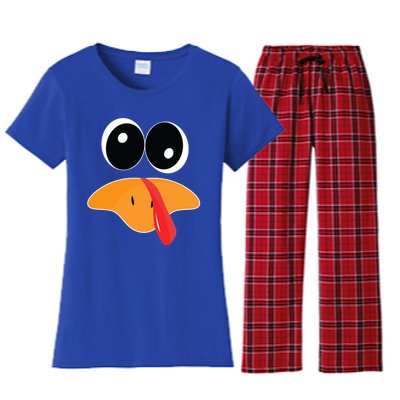 Cute Turkey Face Funny Thanksgiving Pilgrim Turkey Face Cool Gift Women's Flannel Pajama Set