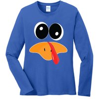 Cute Turkey Face Funny Thanksgiving Pilgrim Turkey Face Cool Gift Ladies Long Sleeve Shirt