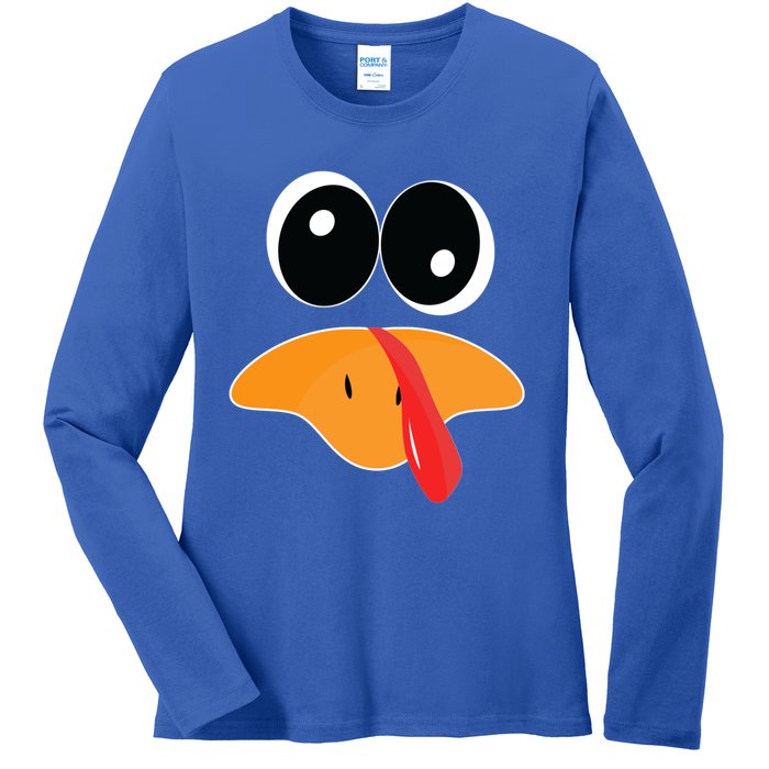 Cute Turkey Face Funny Thanksgiving Pilgrim Turkey Face Cool Gift Ladies Long Sleeve Shirt