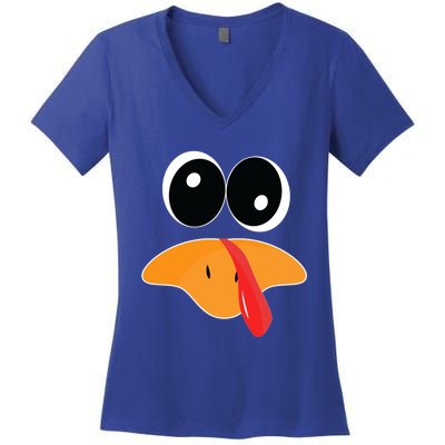 Cute Turkey Face Funny Thanksgiving Pilgrim Turkey Face Cool Gift Women's V-Neck T-Shirt