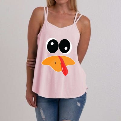 Cute Turkey Face Funny Thanksgiving Pilgrim Turkey Face Cool Gift Women's Strappy Tank