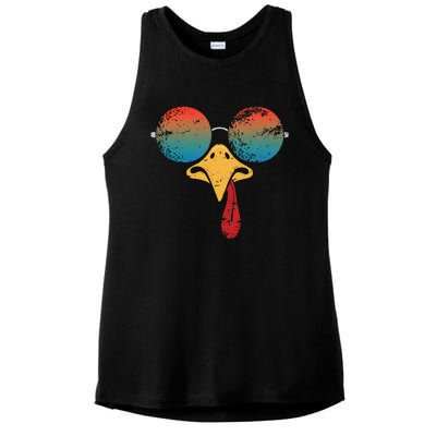 Cool Turkey Face Graphic Sunglasses Thanksgiving Ladies PosiCharge Tri-Blend Wicking Tank