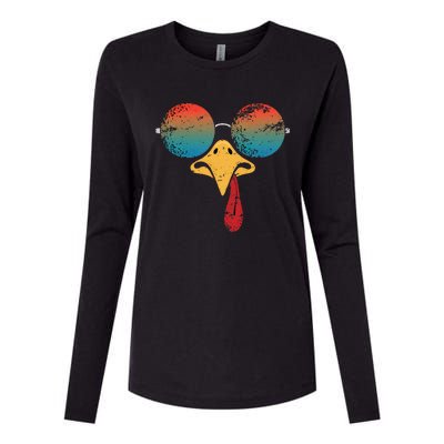 Cool Turkey Face Graphic Sunglasses Thanksgiving Womens Cotton Relaxed Long Sleeve T-Shirt