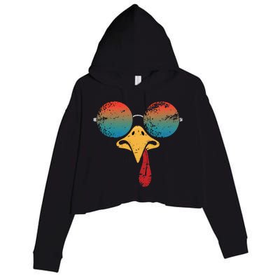 Cool Turkey Face Graphic Sunglasses Thanksgiving Crop Fleece Hoodie