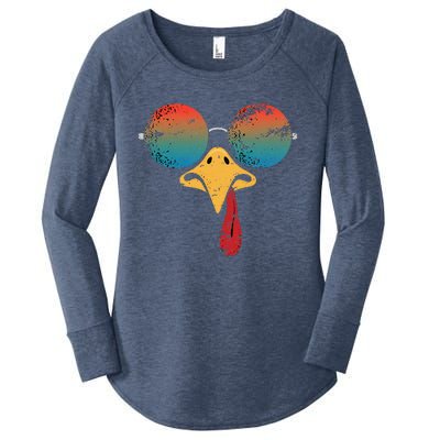 Cool Turkey Face Graphic Sunglasses Thanksgiving Women's Perfect Tri Tunic Long Sleeve Shirt