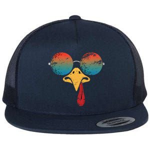 Cool Turkey Face Graphic Sunglasses Thanksgiving Flat Bill Trucker Hat